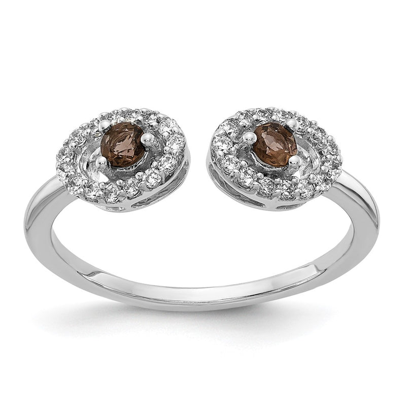 14k White Gold Real Diamond Smokey Quartz Ring