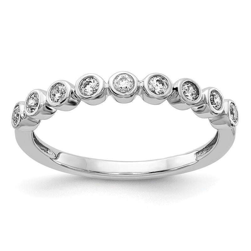 14k White Gold 9-stone Bezel-set Real Diamond Band