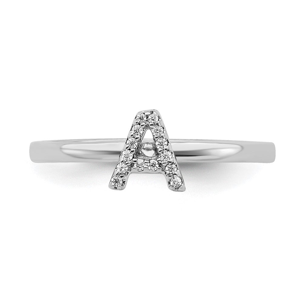 14k White Gold Real Diamond Initial A Ring