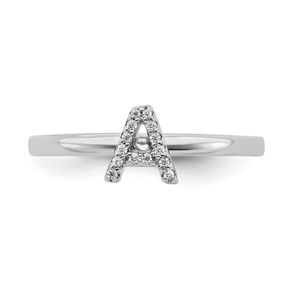 14k White Gold Real Diamond Initial A Ring