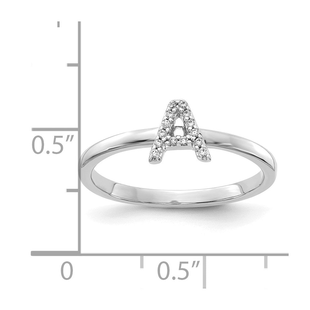 14k White Gold Real Diamond Initial A Ring
