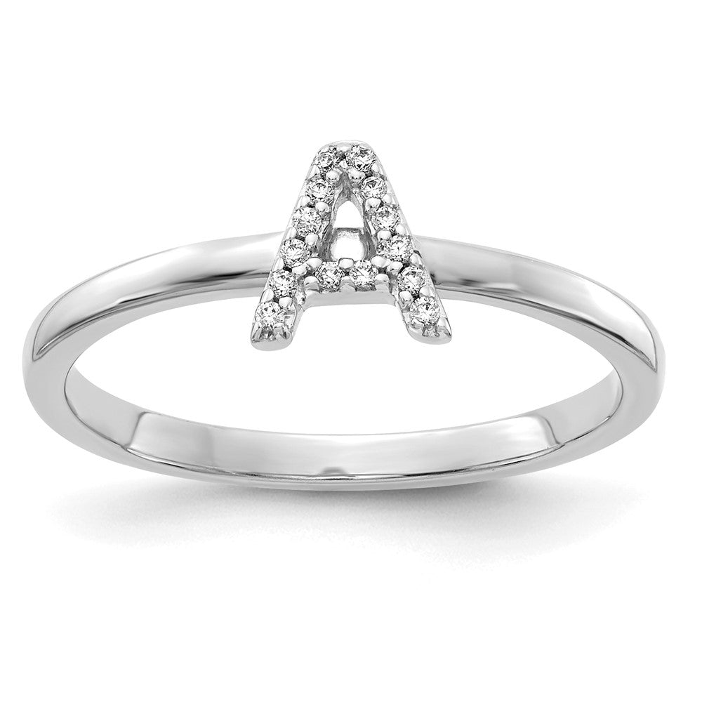14k White Gold Real Diamond Initial A Ring
