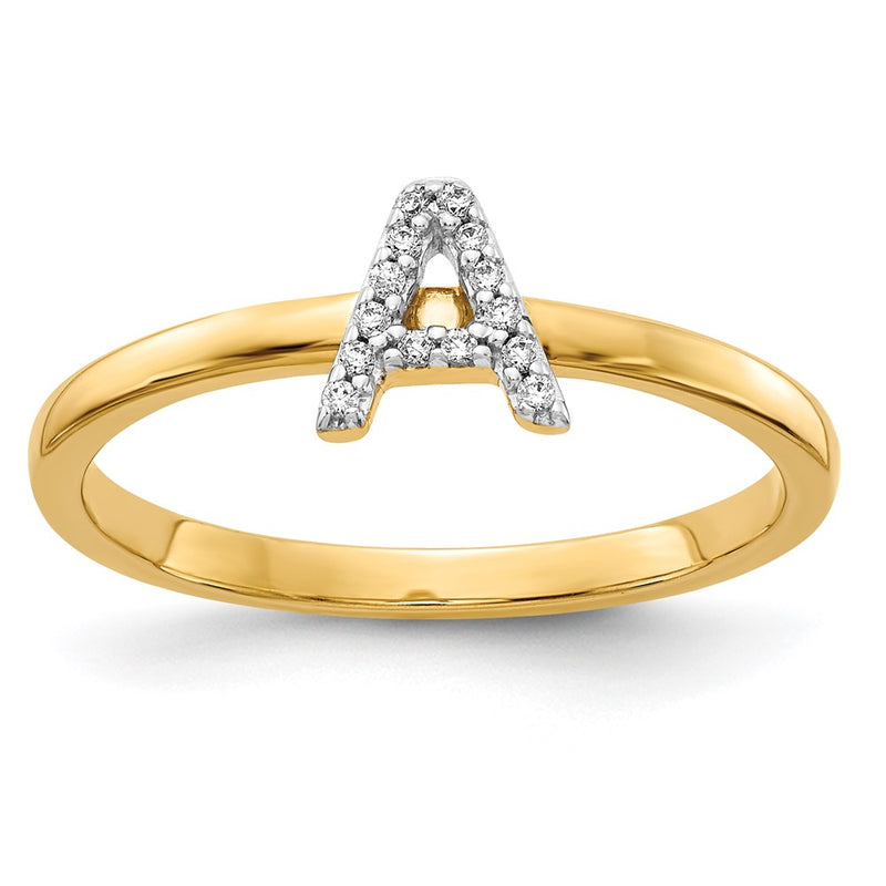 14k Yellow Gold Real Diamond Initial A Ring
