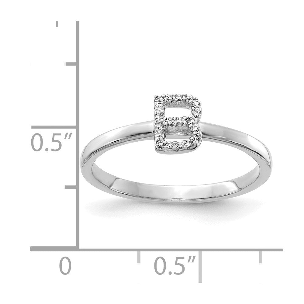 14k White Gold Real Diamond Initial B Ring