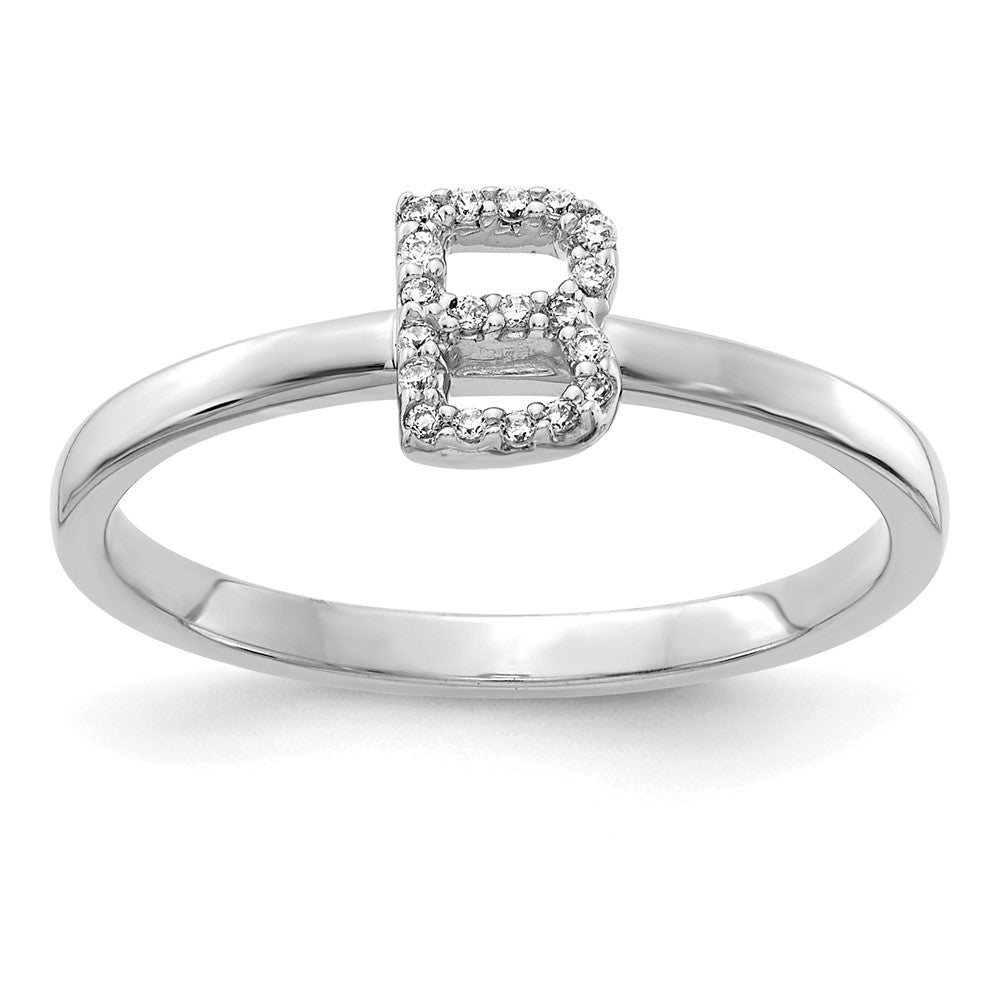 14k White Gold Real Diamond Initial B Ring