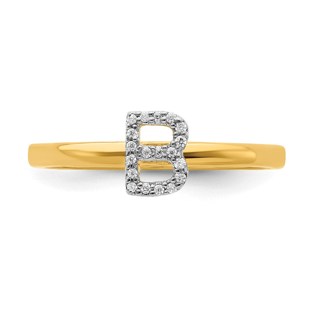 14k Yellow Gold Real Diamond Initial B Ring