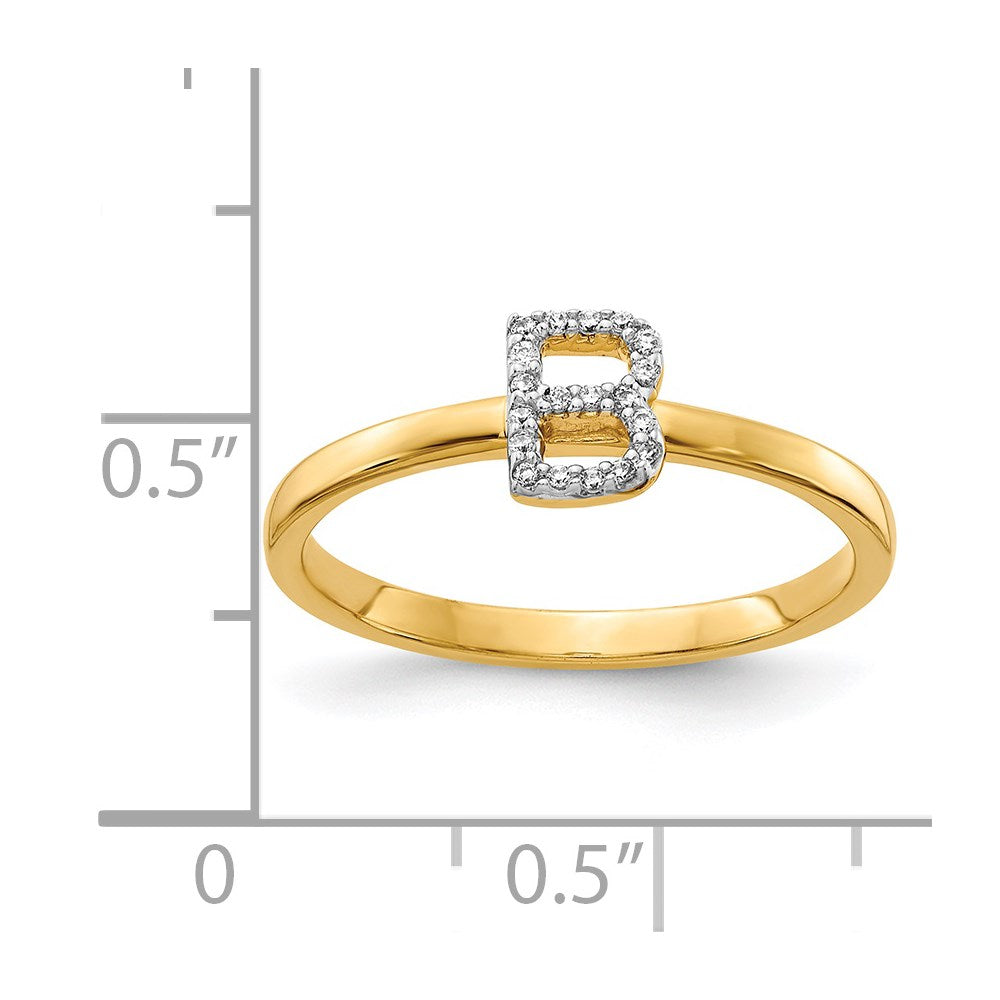 14k Yellow Gold Real Diamond Initial B Ring