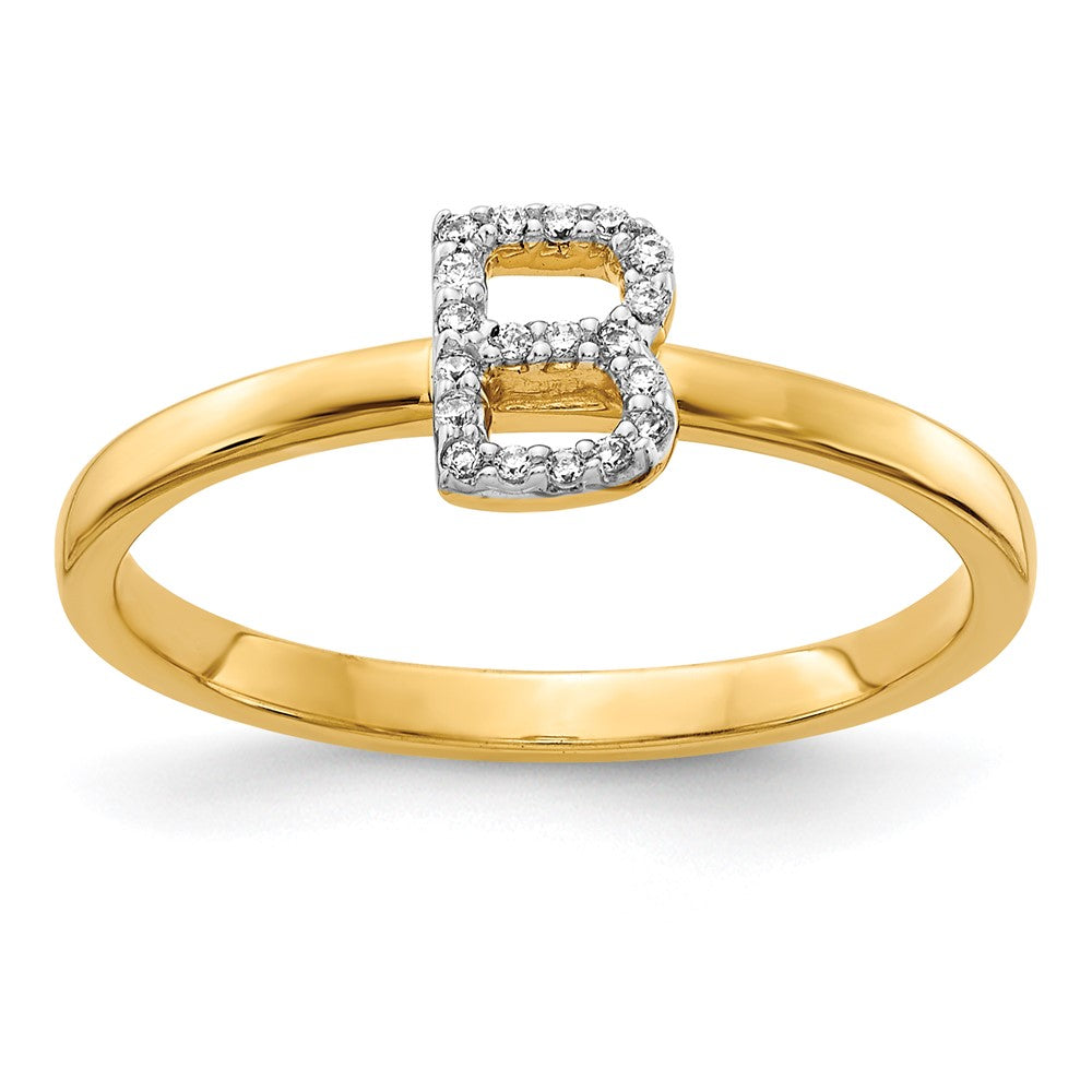 14k Yellow Gold Real Diamond Initial B Ring