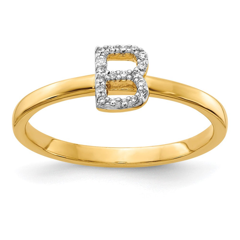 14k Yellow Gold Real Diamond Initial B Ring