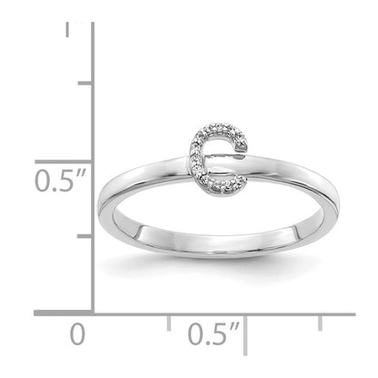 14k White Gold Real Diamond Initial C Ring