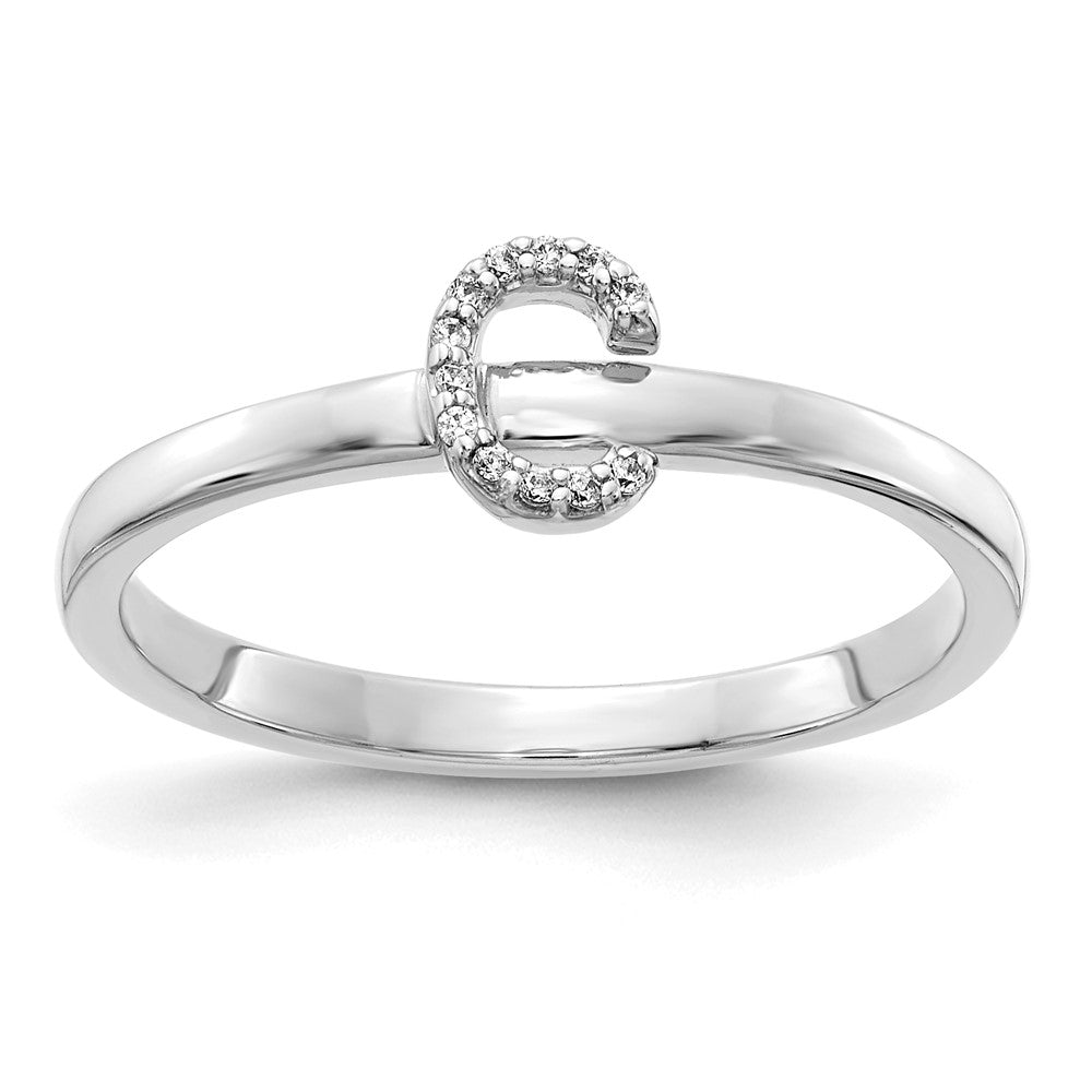 14k White Gold Real Diamond Initial C Ring