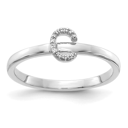 14k White Gold Real Diamond Initial C Ring