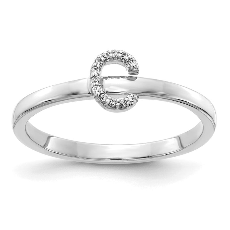 14k White Gold Real Diamond Initial C Ring