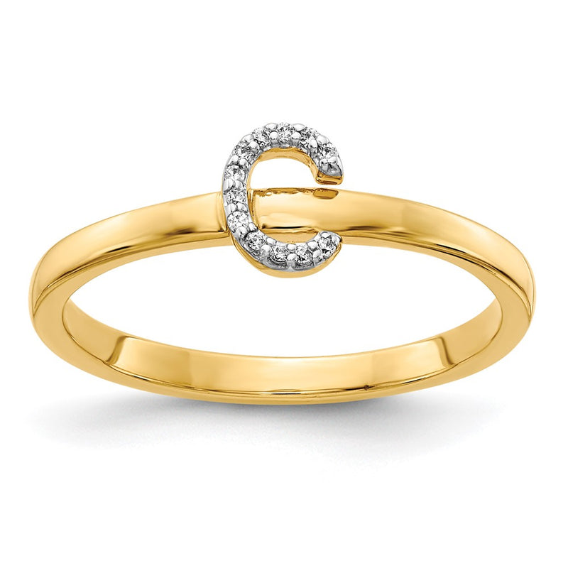 14k Yellow Gold Real Diamond Initial C Ring