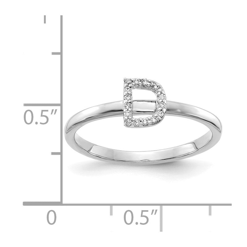 14k White Gold Real Diamond Initial D Ring