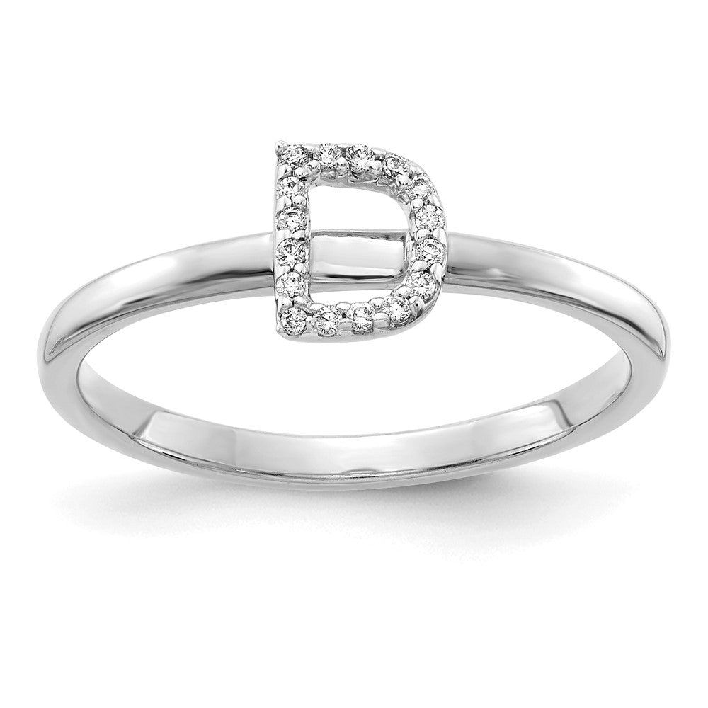 14k White Gold Real Diamond Initial D Ring