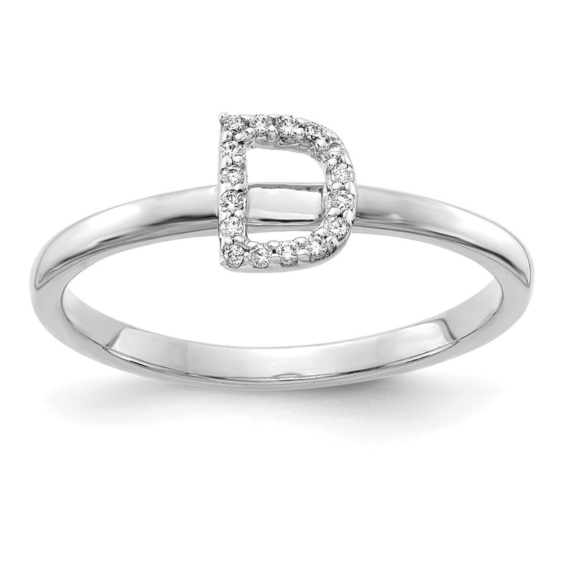 14k White Gold Real Diamond Initial D Ring