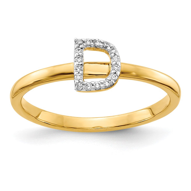 14k Yellow Gold Real Diamond Initial D Ring