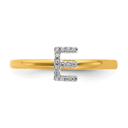 14k Yellow Gold Real Diamond Initial E Ring