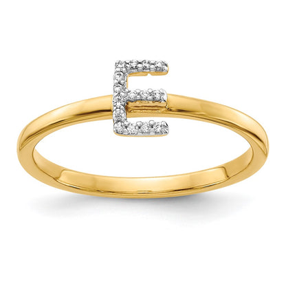 14k Yellow Gold Real Diamond Initial E Ring