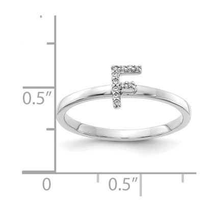 14k White Gold Real Diamond Initial F Ring