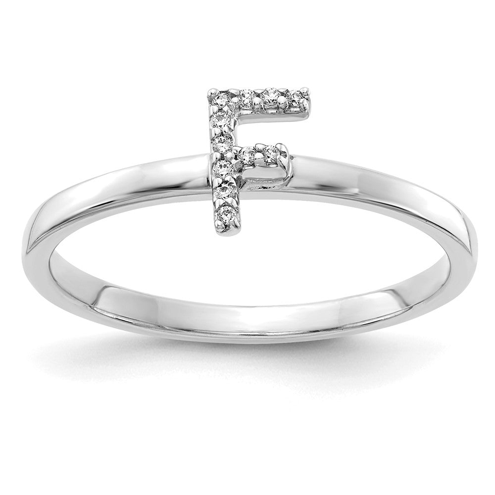 14k White Gold Real Diamond Initial F Ring