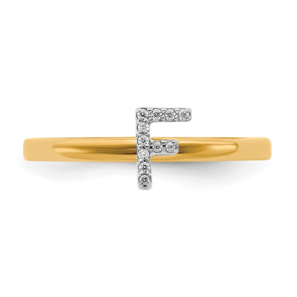 14k Yellow Gold Real Diamond Initial F Ring