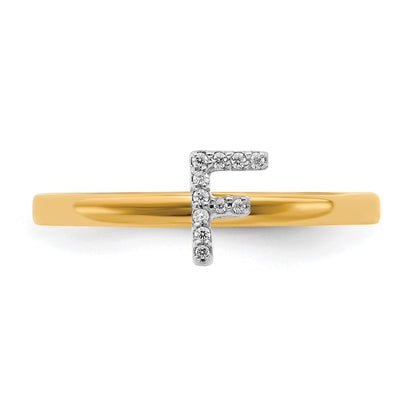14k Yellow Gold Real Diamond Initial F Ring
