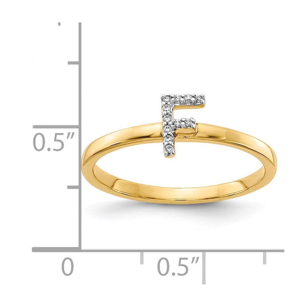 14k Yellow Gold Real Diamond Initial F Ring