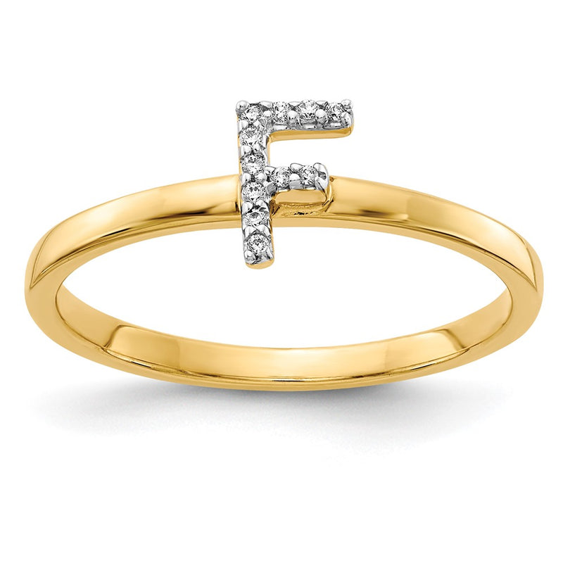 14k Yellow Gold Real Diamond Initial F Ring