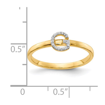 14k Yellow Gold Real Diamond Initial G Ring