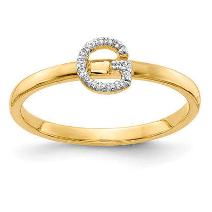14k Yellow Gold Real Diamond Initial G Ring