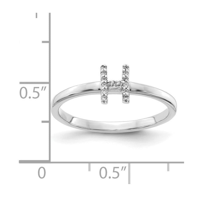 14k White Gold Real Diamond Initial H Ring