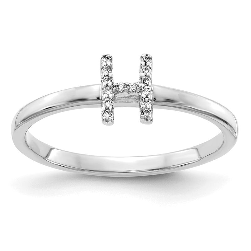 14k White Gold Real Diamond Initial H Ring