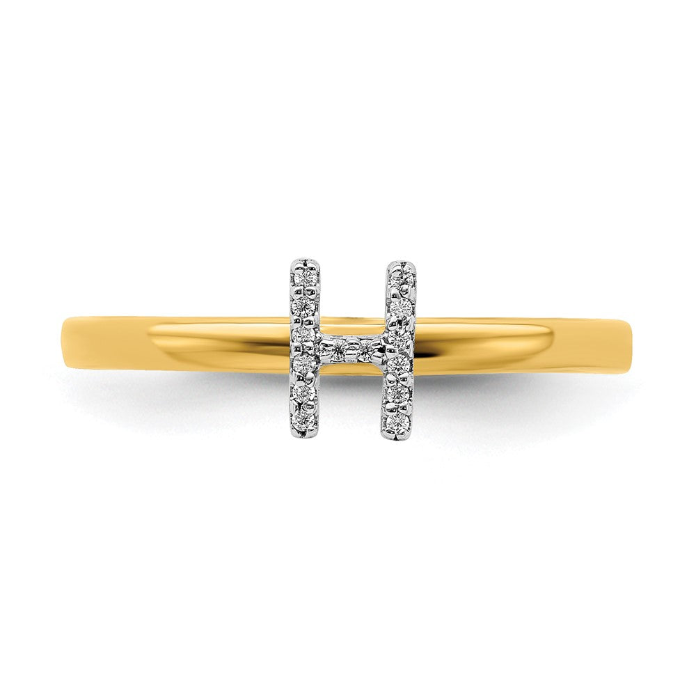 14k Yellow Gold Real Diamond Initial H Ring