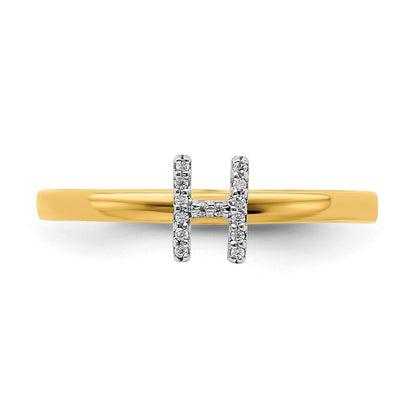 14k Yellow Gold Real Diamond Initial H Ring