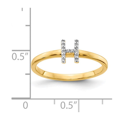 14k Yellow Gold Real Diamond Initial H Ring