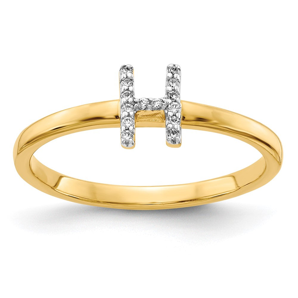 14k Yellow Gold Real Diamond Initial H Ring