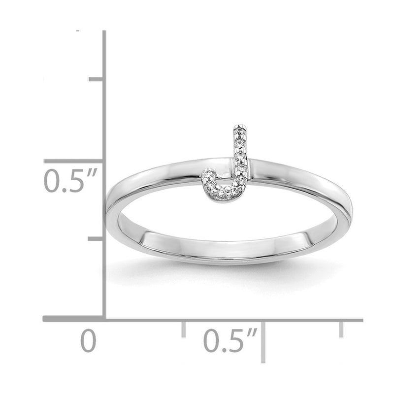 14k White Gold Real Diamond Initial J Ring