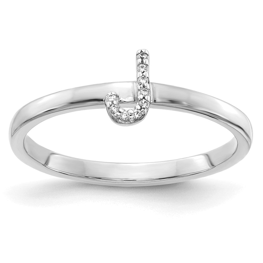 14k White Gold Real Diamond Initial J Ring