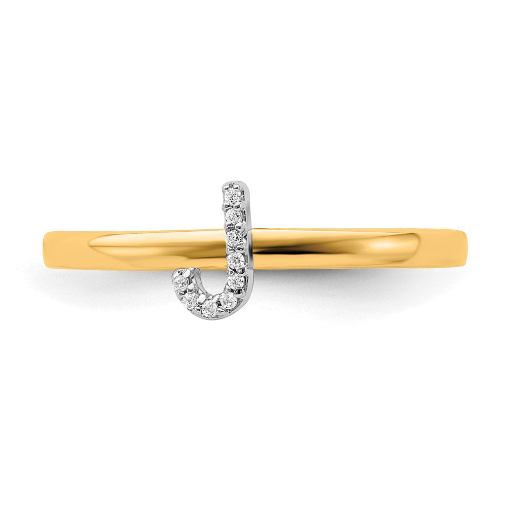 14k Yellow Gold Real Diamond Initial J Ring