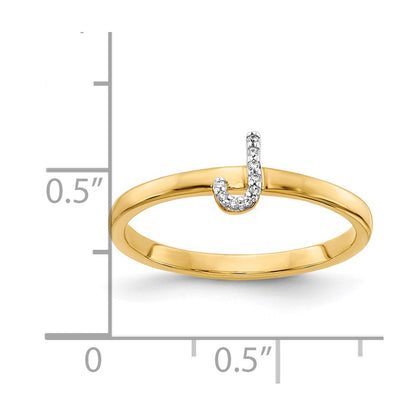 14k Yellow Gold Real Diamond Initial J Ring
