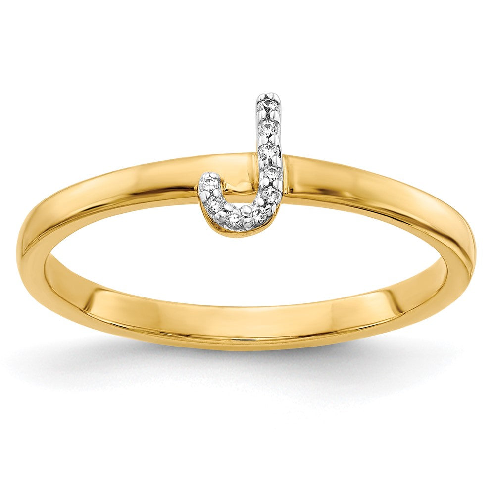 14k Yellow Gold Real Diamond Initial J Ring