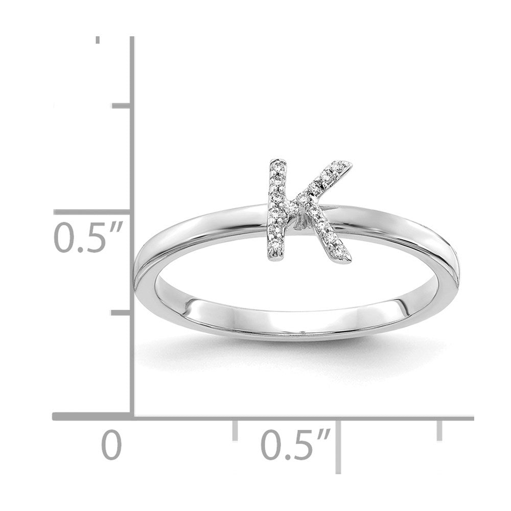 14k White Gold Real Diamond Initial K Ring