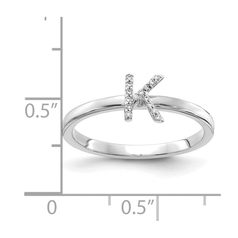 14k White Gold Real Diamond Initial K Ring