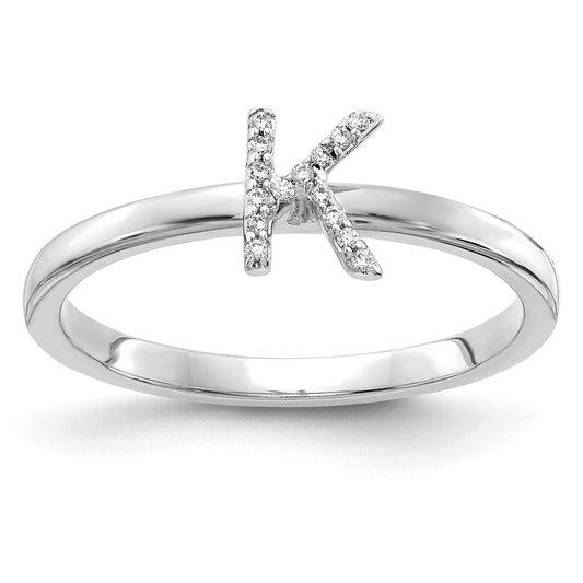 14k White Gold Real Diamond Initial K Ring