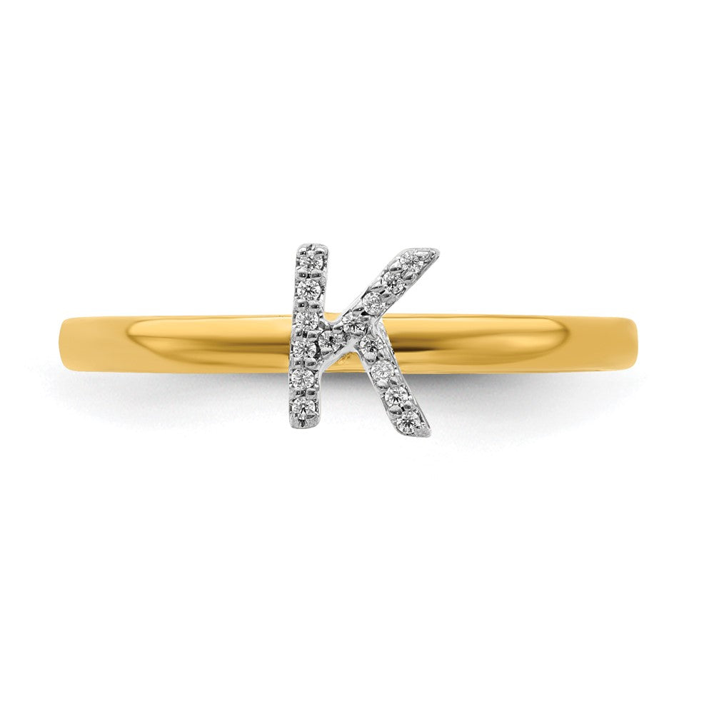 14k Yellow Gold Real Diamond Initial K Ring