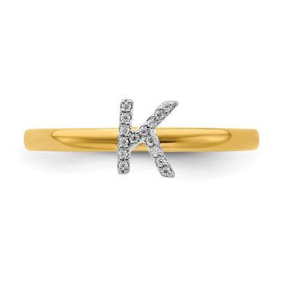 14k Yellow Gold Real Diamond Initial K Ring