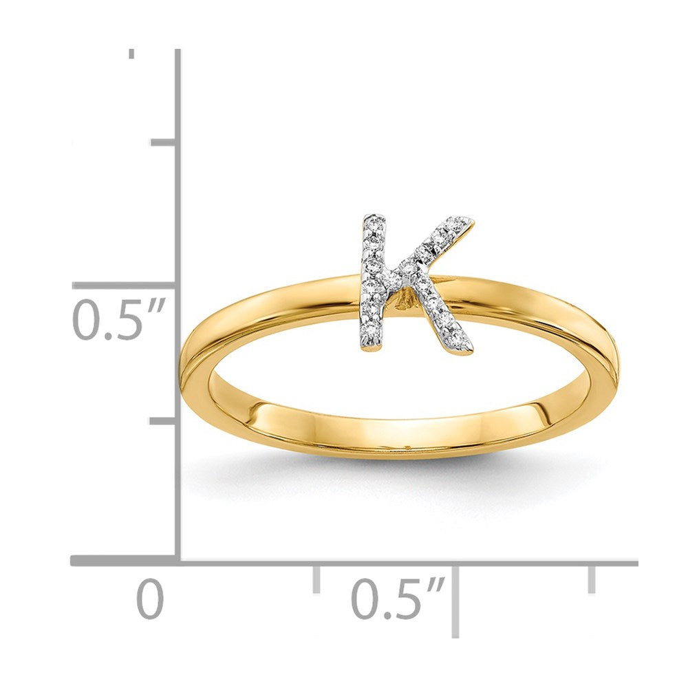 14k Yellow Gold Real Diamond Initial K Ring