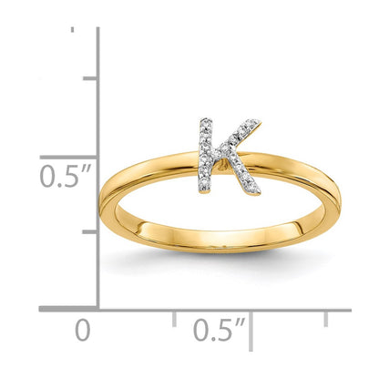 14k Yellow Gold Real Diamond Initial K Ring